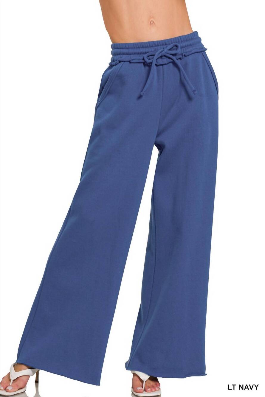 NEW ZENANA women's fleece exposed sweatpants in lightt navy